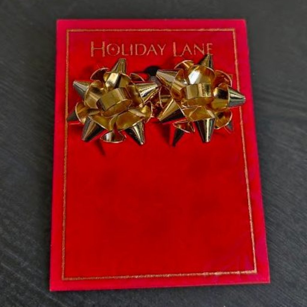 New Holiday Lane Golden Gift / Present Bow Earrings